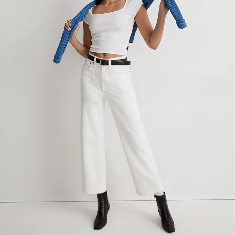 EUC Madewell the tall perfect vintage wide leg crop jean in tile white, 27 Tall